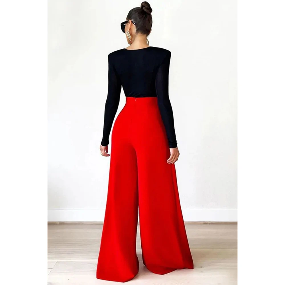 Plus Size Formal Pants Elegant Red Long Fall Winter Wide Leg Pants