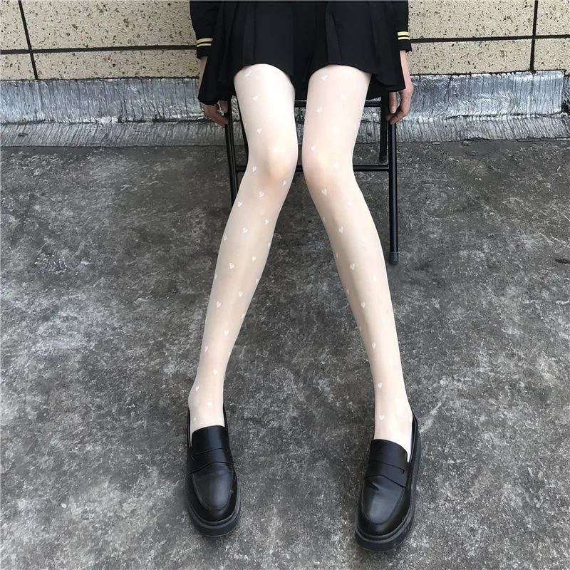 Sexy Women Tights Thin Seamless Nylon Thigh High Stockings Heart Translucent Pantyhose Elasticity Comfortable Ventilate Stocking
