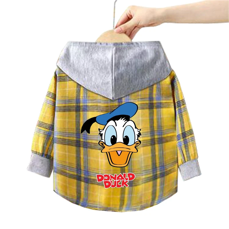 Children\'s Hooded Shirts Baby Boys Mickey Mouse Plaid Shirts Coat for Spring Autumn Girls Cartoon Jacket Bottoming Clothing