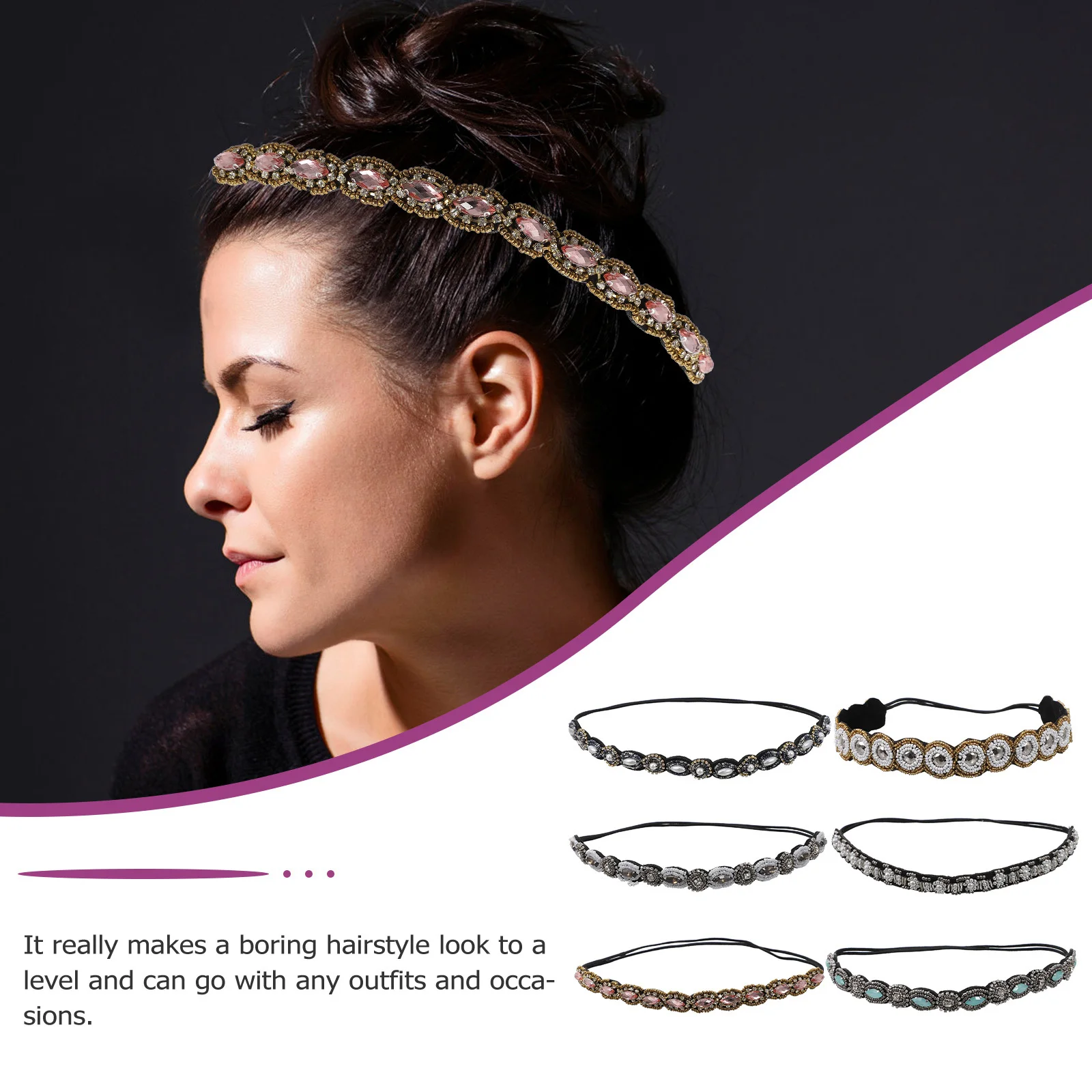 

6 шт., повязка на голову со стразами, эластичные ленты для волос для женщин, элегантные украшения для волос, вечерние, праздничные, повязка на голову с кристаллами