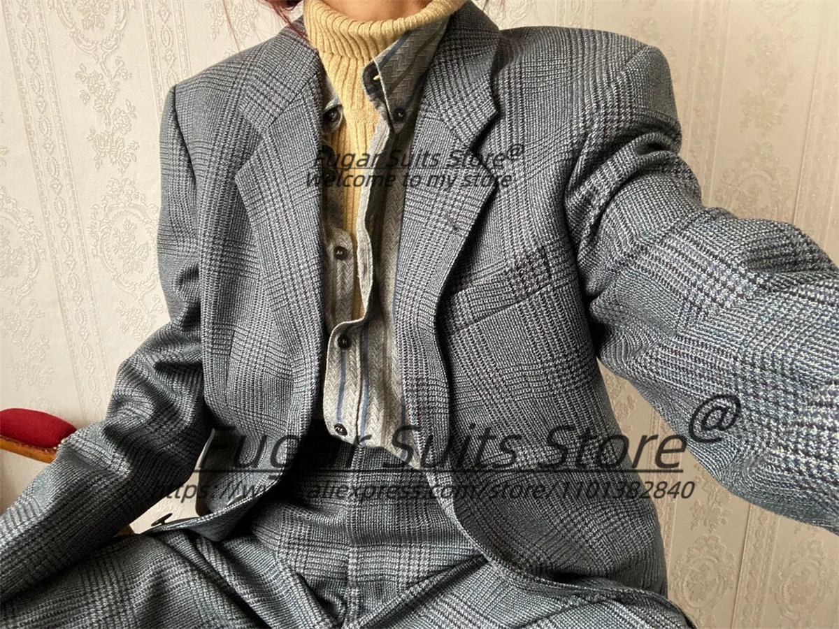 

Classic Plaid Men Suits Customized Slim Fit Notched Lapel Groom Party Tuxedos 2 Pieces Sets Male Formal Tuxedos Costume Homme