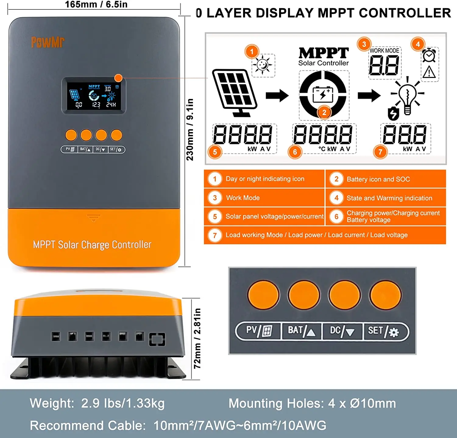 Imagem -04 - Powmr-mppt Controlador Solar do Carregador Auto Carregador de Bateria Lifepo4 Regulador do Painel Solar Entrada Máxima do Picovolt 160vdc 60a 12v 24v 36v 48v