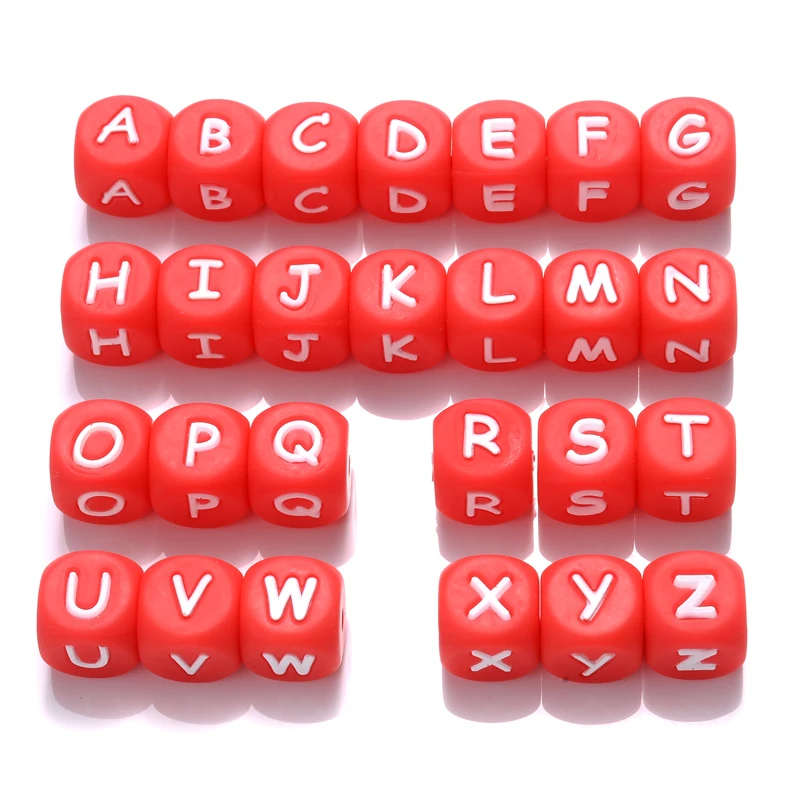 26 Stück Silikon-Buchstabenperlen, 12 mm, buntes Alphabet, Silikon-Kauperle für Schnuller, Clip-Kette, Beißring-Zubehör, BPA-frei