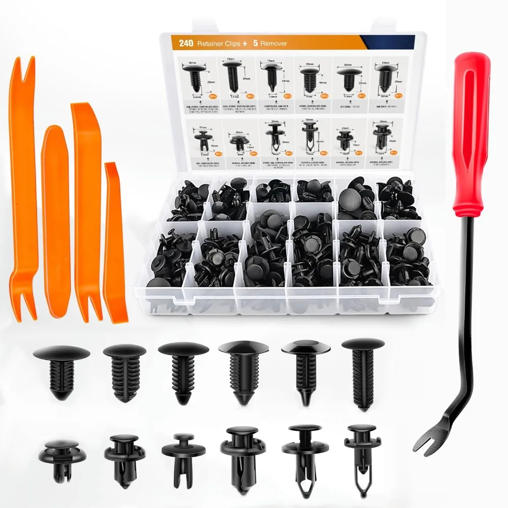

240 шт. автомобильные пластиковые заклепки, крепежные детали, комплект фиксаторов для GM Ford Toyota Honda Chrysler, авто обшивка, зажимы для крыльев