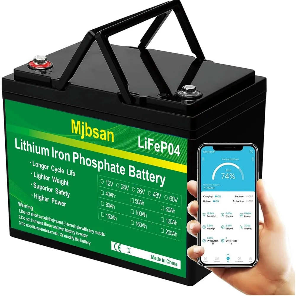 12.8V 100Ah LiFePO4 Lithium Deep Cycle Battery,Group 24 Size Built-in 100A Bluetooth BMS, Max.1280Wh Lithium Iron Phosphate Batt