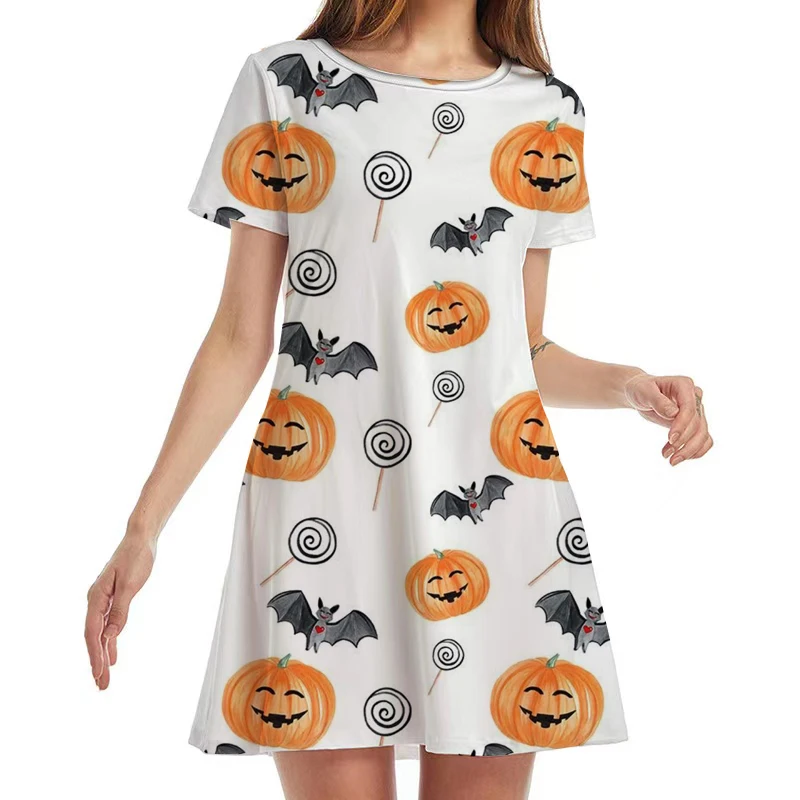 2022 Halloween New Ins Party Summer Sexy Club Disney Mickey and Minnie Print O Neck Short Sleeve Women\'s Knee Length Mini Dress