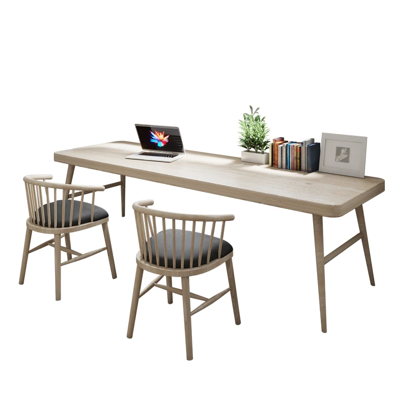 Log desk Double study table Household solid wood computer table Chair table Simple