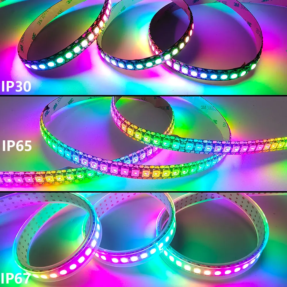 WS2812B WS2815 LED Led Strip Light 74/96/144Leds/m Individually Addressable IC Led Strip White/Black PCB IP30 IP65 IP67 DC5V/12V