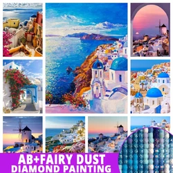 Fairy Dust AB Beauty Blue Greece Santorini 5D DIY Diamond Painting Mosaic Landscape Embroidery Full Drill Home Decor