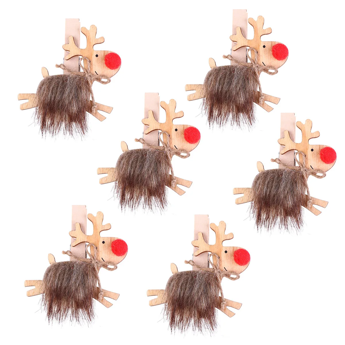 

6Pcs Warm Christmas Elk Wooden Clips Multi Use Photo Paper Message Clips for Home Party Decor DIY Craft Cards Banner Wood Note