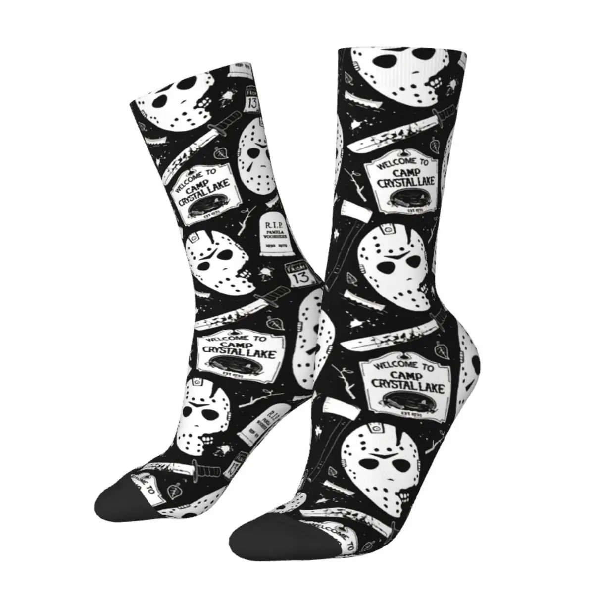 Funny Men\'s Socks Welcome Campers Retro Harajuku Horror Movies Street Style Seamless Crew Crazy Sock Gift Pattern Printed