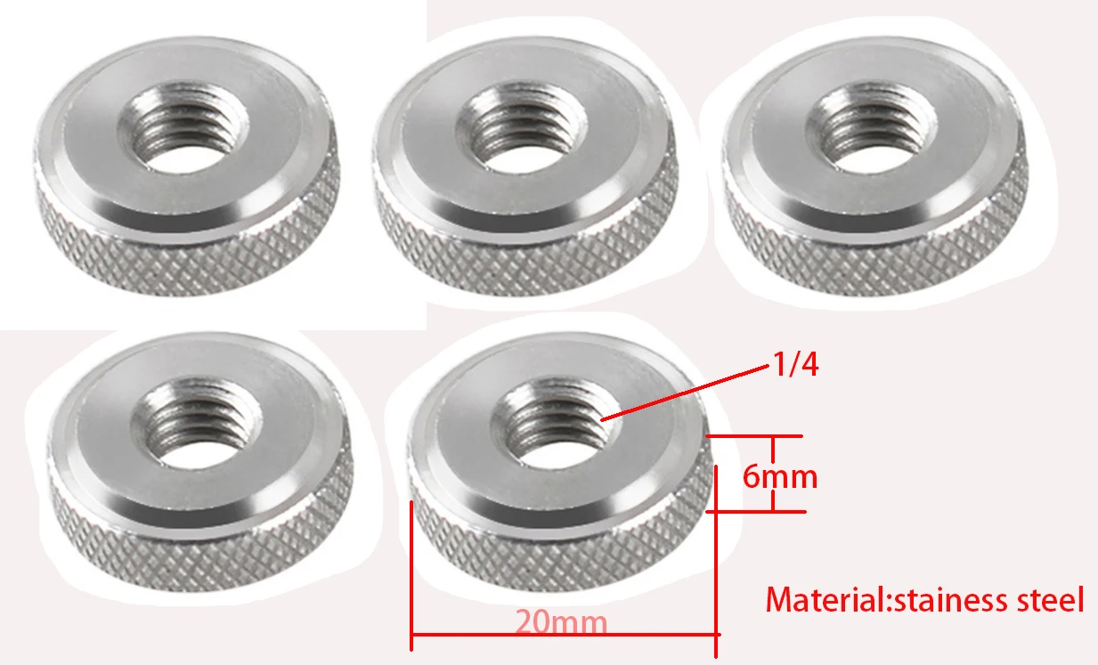 5 piece stainless steel round knurled nuts Photography tripod screw fittings 1/4“-20 hand nuts， 1/4 nuts