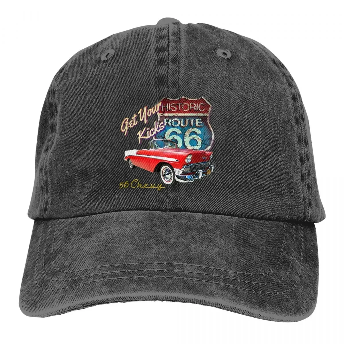 Route 66 Multicolor Hat Peaked Men Women's Cowboy Cap 1956 Chevy Bel Air Car Street Hot Rod Baseball Caps Visor Protect Hats