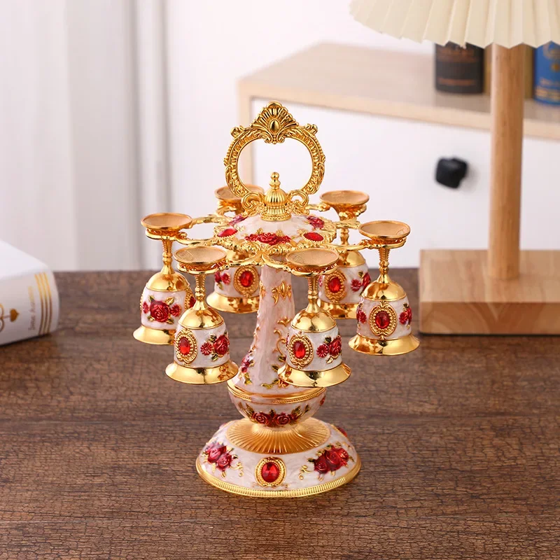 Scandinavian Style Light Luxury Vintage Wine Pot Set Exquisite Classical Floral Metal Wine Set Banquet Ceremonial Wine Glass