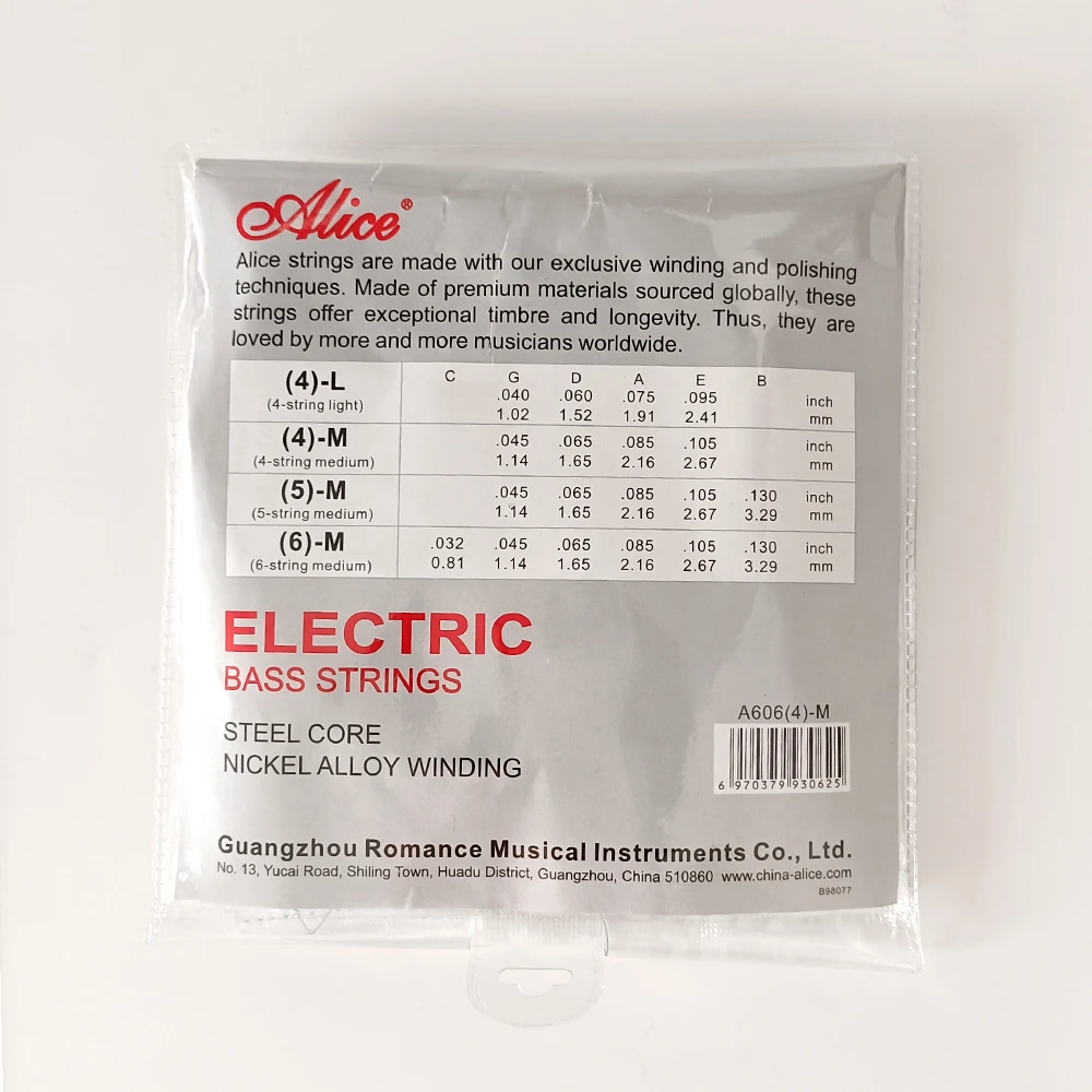 Electric Bass String Alice 4-string Set (045-105) Steel Core Nickel Plated Alloy Wound - A606(4)-M encordoamento