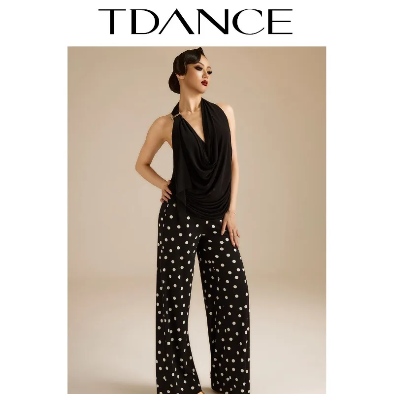 Customized TDANCE Latin Dance Top Female Practice [Hanging Neck Deep V-neck Swinging Collar Top] Daily Elegance High End GL-259