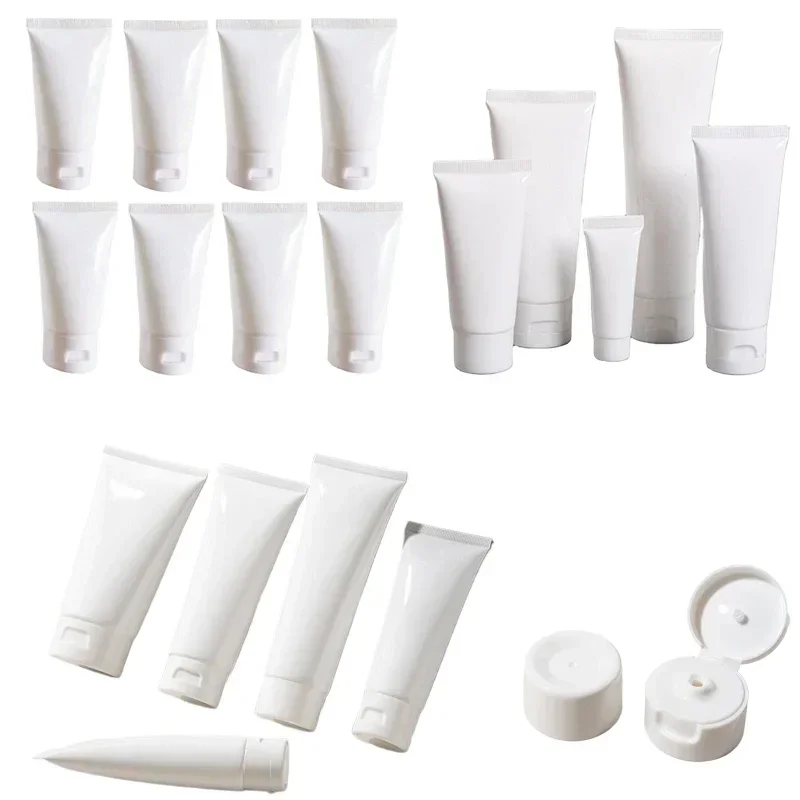 

50Pcs 10/15/30/50/100ml White Plastic Soft Tubes Portable Travel Cosmetic Sample Bottles Leakproof Makeup Storage Containers