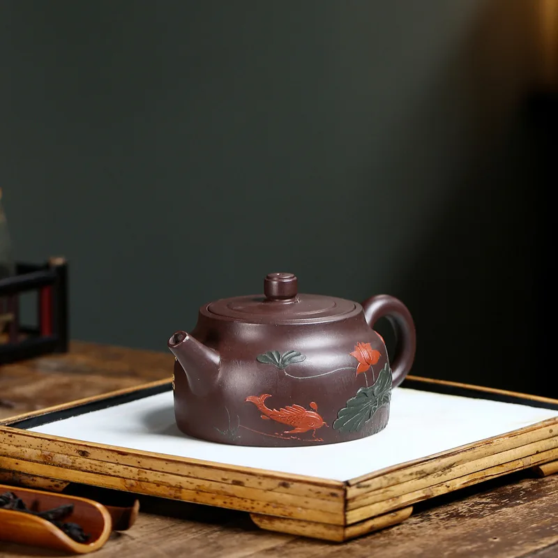 180ml Tradition Zisha Filter Tea Pot Chinese Yixing Purple Clay Teapots Handmade Lotus Pond Fish Kettle Customized Teaware Gifts