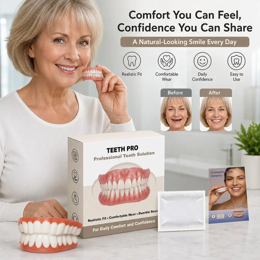2026 New Soft Silicone Upper&Lower Dentures Comfort Realistic False Teeth Bright Smile Teeth Appliance for Adults