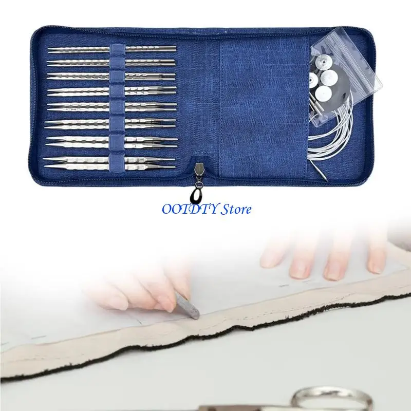 

367A Short Square Knitting Needle 3.5-8.0mm Interchangeable Circular Knitting Needle Set with Case & Accessories for Knitting