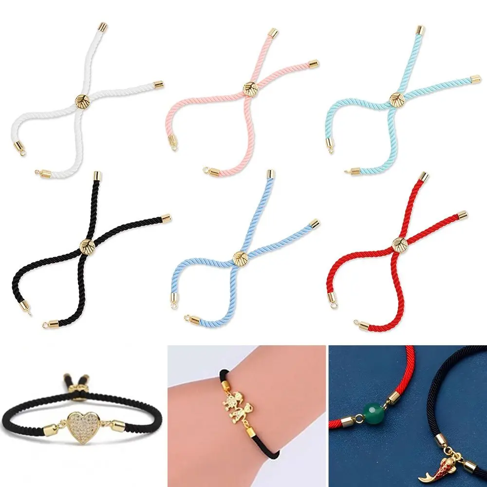 ใหม่ 11 ซม.เชือก DIY สีทึบสร้อยข้อมือเชือกทอปรับได้