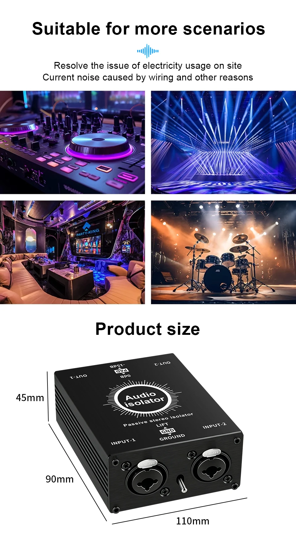 HiFi Stereo Audio Isolationsbox XLR 6.35 Erdschleifenisolator Geräuschfilter Hum-Eliminator für Audiosysteme zur Beseitigung von Hum-Geräuschen – Detail 8