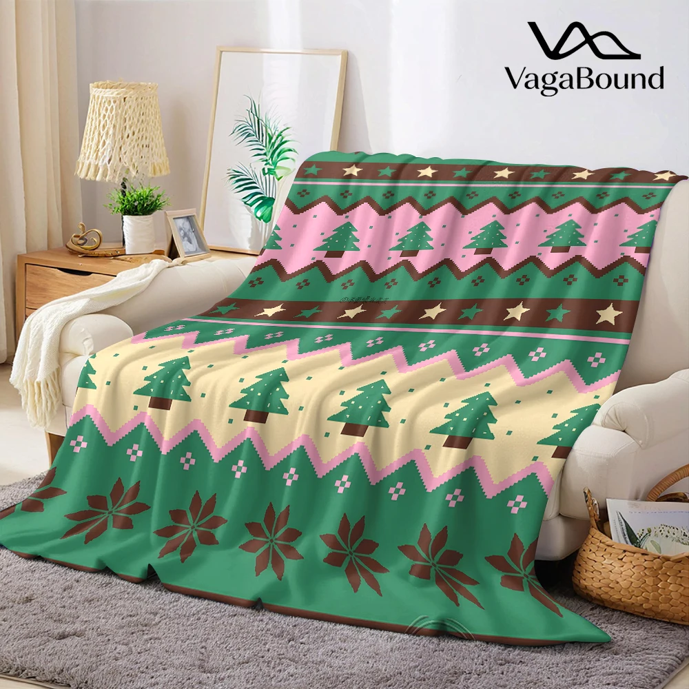 Green Pink Xmas Sweater Flannel Blanket Cartoon Printed Throw Blanket for Kids Adults Soft Plush Bed Sofa Cover Gift