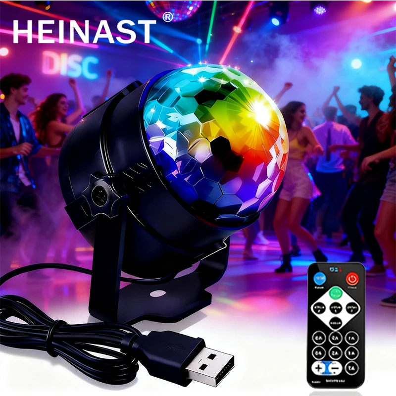 

RGB LED Stage Disco Light Rotating DJ Ball Strobe Remote Sound Control Magic Dance Car Christmas Gift Party Club Laser Show Lamp