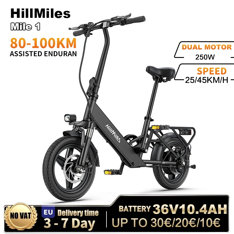 HillMiles Mile 1 Electric Bicycle 250W Brushless Motor 36V10.4AH Lithium Battery 60KM Range E-bike Adult City Ride Electric Bike