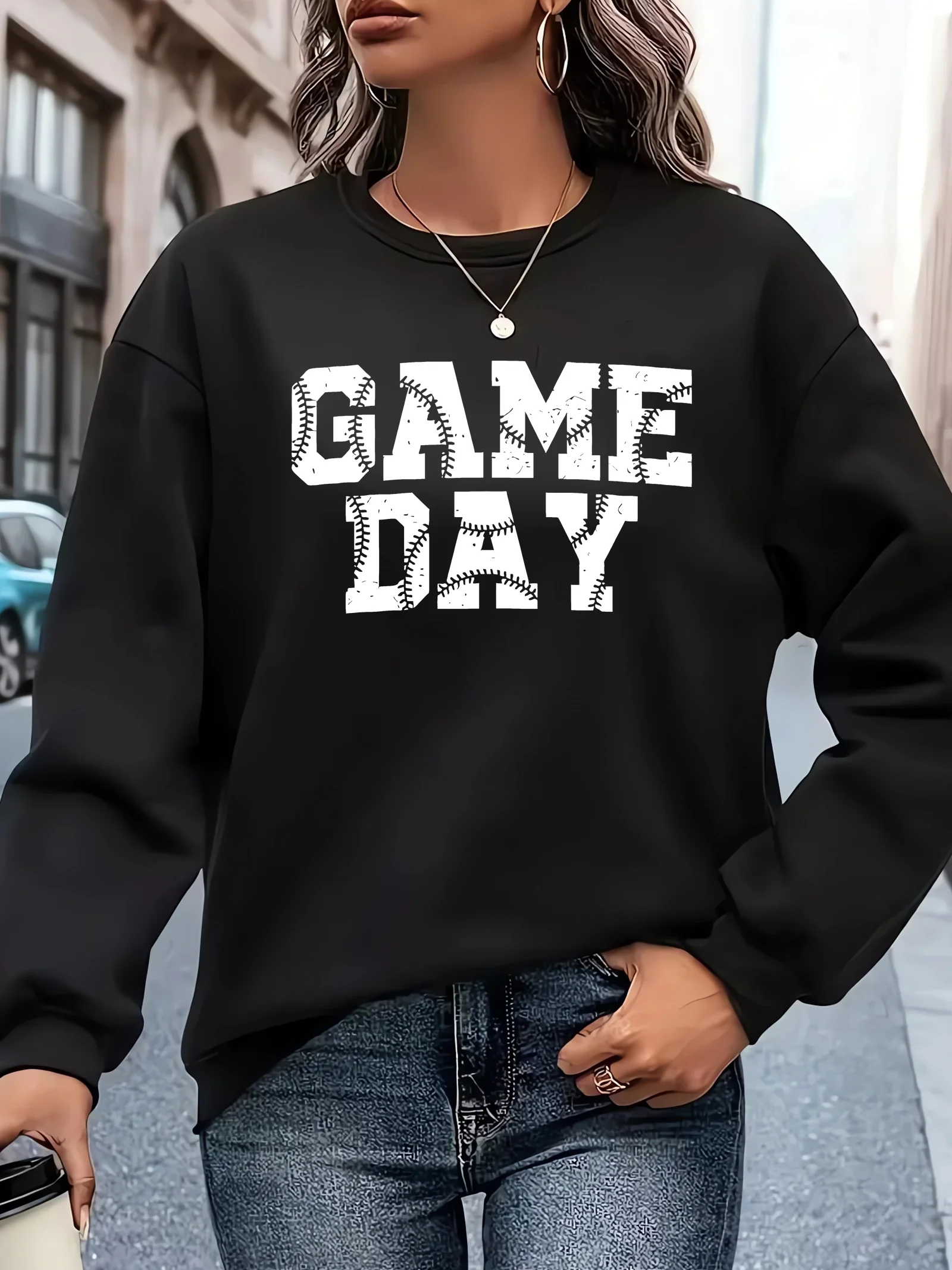 

Fashionable and trendy, women's round neck printed hoodie, women's autumn and winter casual clothing, loose and comfortable