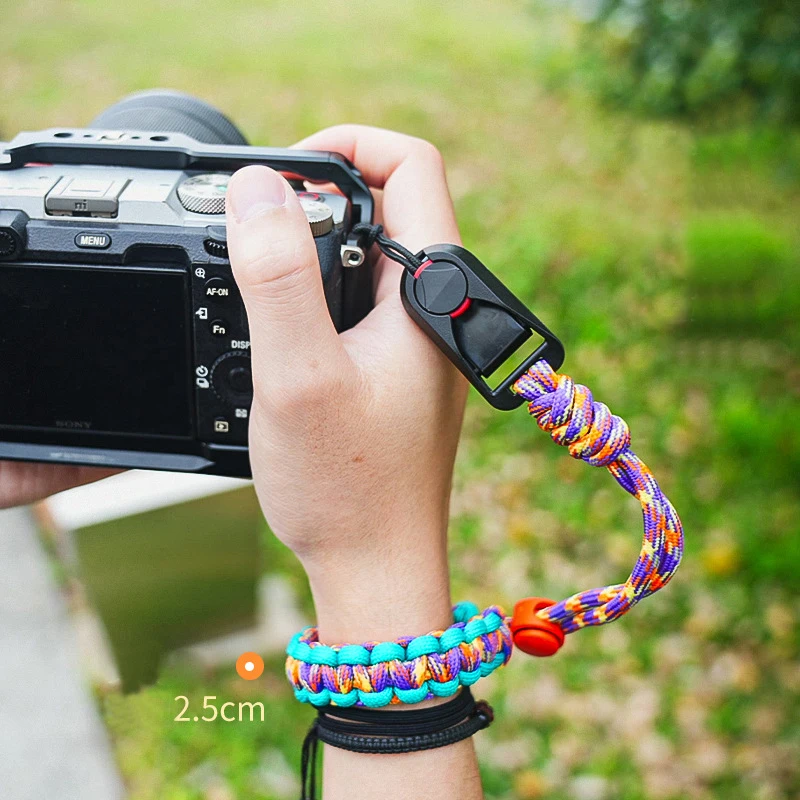 สายคล้องข้อมือแบบถอดเร็วสำหรับกล้อง DSLR ป้องกันการสูญหาย ใช้กลางแจ้ง สายคล้องข้อมือแบบถักกว้างพิเศษ พร้อมหัวเข็มขัด PE