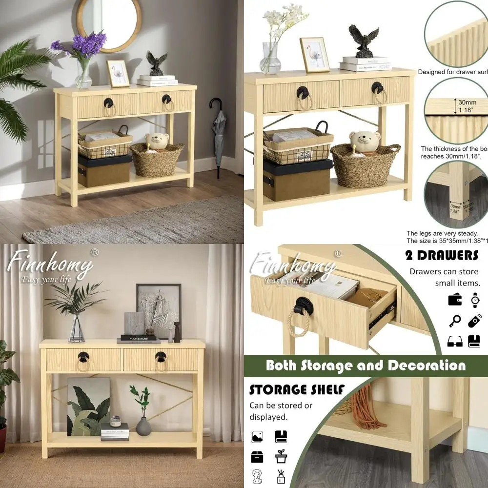 

Rustic Two-Drawer Console Table, 40.55 Wide x 29.92 Tall x 11.81 Deep, Suitable for Entryway, Living Room, Hallway