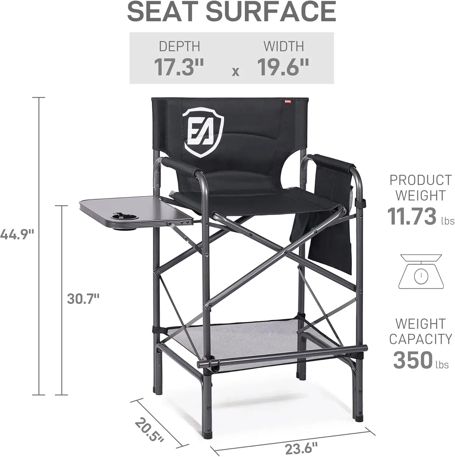 30.7in Tall Heated Camping Folding Chair 140℉ Heating Directors Chair Outdoor Camp Chair for Sports Events with Side Table Cup