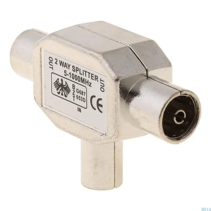 R91A 2 forma para T Splitter1x Male a 2 Metal Coaxial Coaxial Airial Adaptador