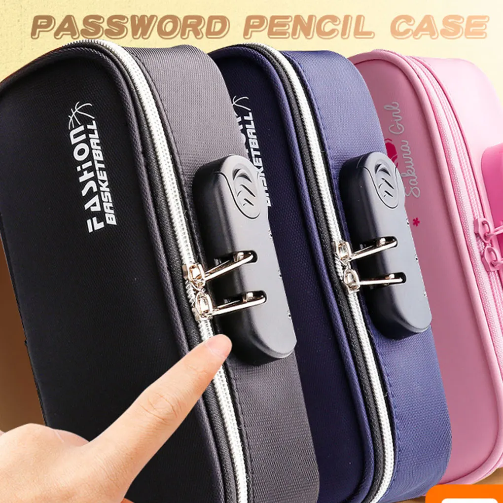 Portable Large Capacity Pencil Case Password Lock Pencil Case Boy Girl Canvas Pencil Bag Kids Pen Case Student Stationery