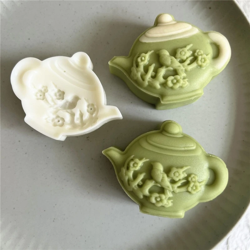 75g Plastic Material Mooncake Molds Mooncake Stamps Plum Teapot Shaped Pastry Tool Baking Moulds for Mid-Autumn Festival