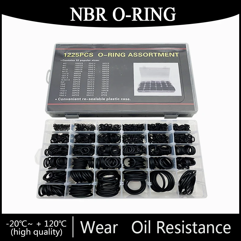 

1225PCS/Box nitrile silicone rubber O-ring repair faucet sealing valve waterproof machine oil-resistant gasket combination kit