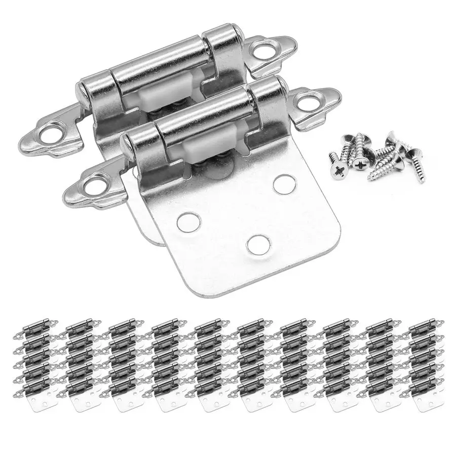 

Петли для кухонного шкафа из матового никеля, 50 шт., 25 пар, 1 2 накладных петли для шкафа для двери шкафа, самозакрывающиеся петли для скрытого монтажа