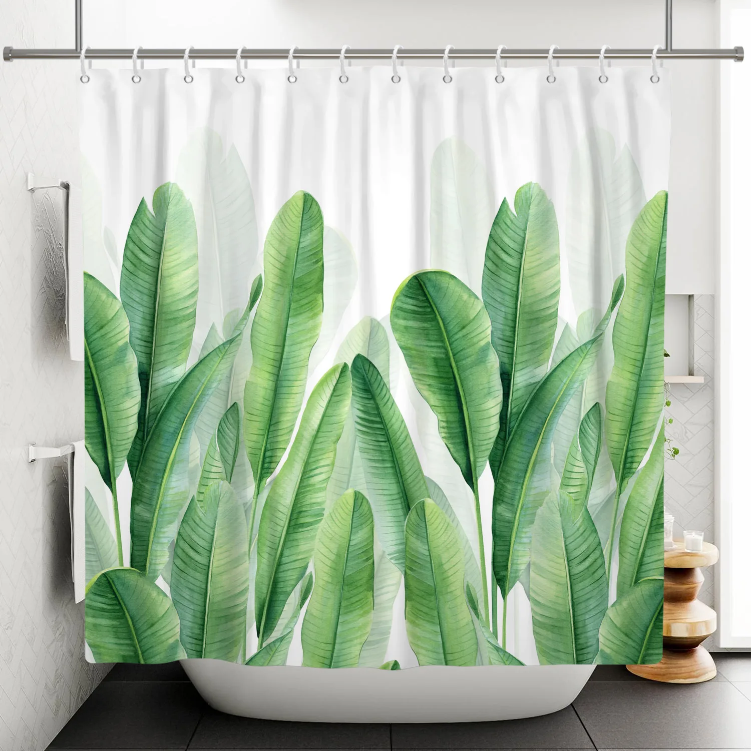 

Tropical Banana Leaf Shower Curtain Waterproof Easy to Clean Privacy Protection Print Green Plant Design Modern nontoxicmaterial