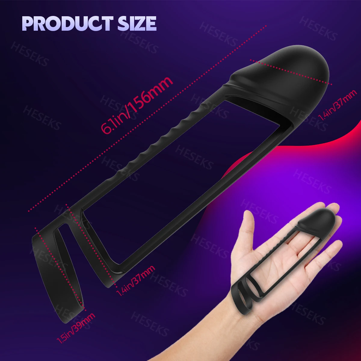 HESEKS Dildo Enlargement Delayed Ejaculation Penis Enlargement Reusable Cock Ring Sex Toys For Men Silicone Penis Sleeve 18+