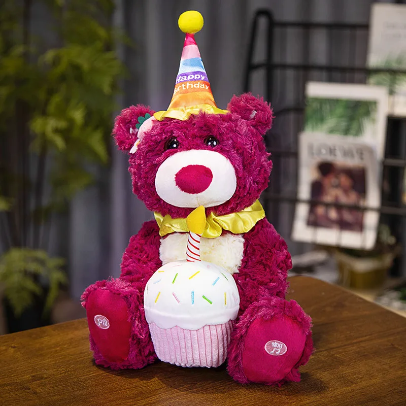 37 cm Kawaii Orso Bambola di peluche elettrica Compleanno Cappello carino Orso Canta Gioco interattivo Decorazioni per la casa Regalo per bambini Giocattoli per l'educazione precoce del bambino