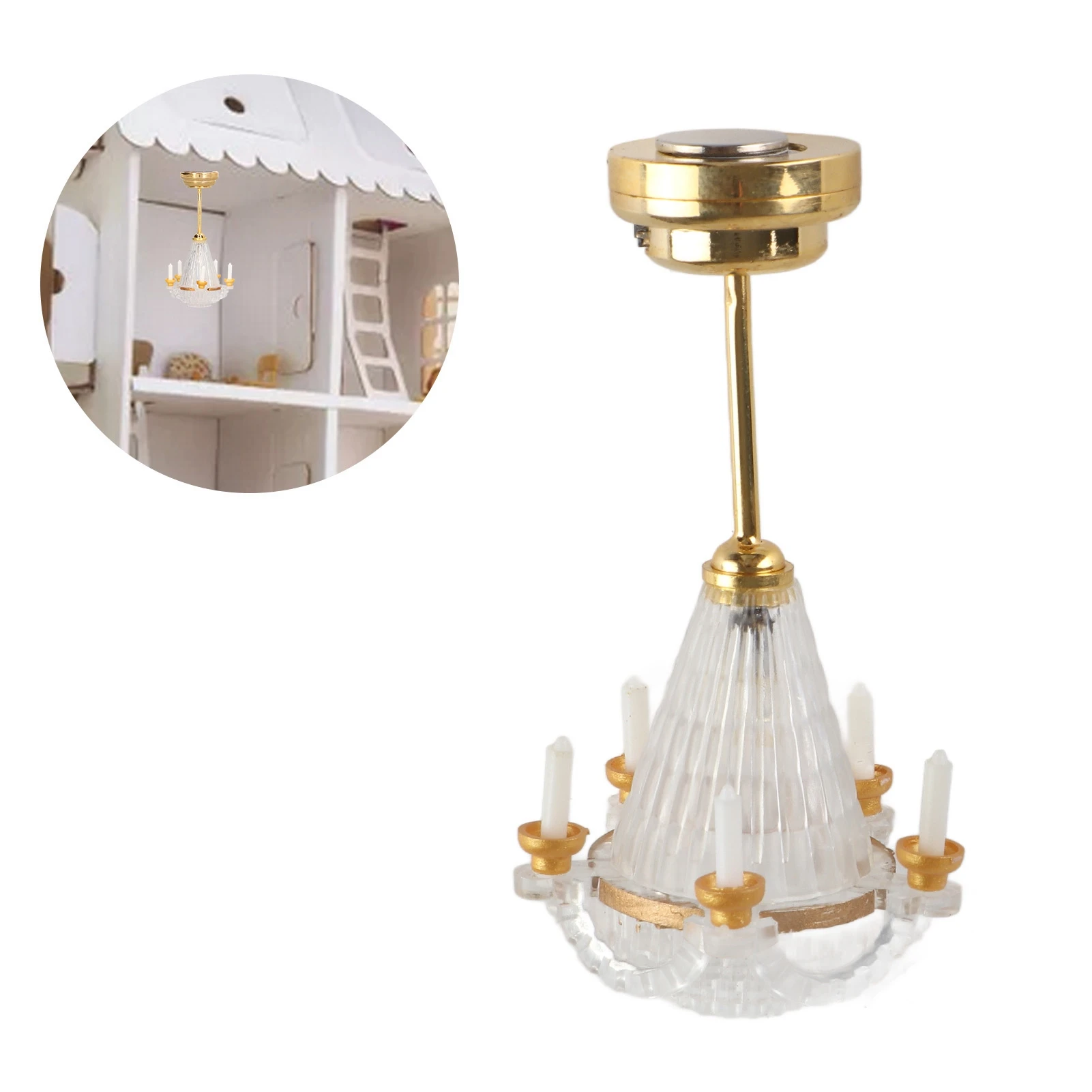 Mini-Deckenleuchte für Mädchen, Puppenhaus-Dekorationszubehör mit 5 LED-Kerzen, Miniatur-Kronleuchter im Maßstab 1:12, lebendige Dekoration