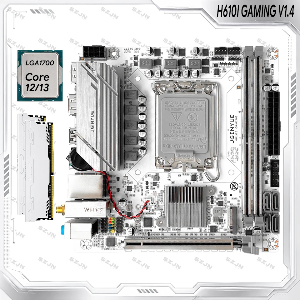 Placa base JGINYUE H610I GAMING V1.4 H610 LGA1700 DDR4 Dual M.2 NVMe PCIe 4.0 x16 ITX para Intel de 12ª y 13ª generación WIFI MAX 64GB