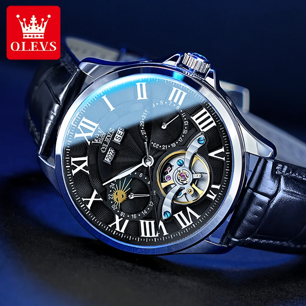 OLEVS 7013 Watch Man Luxury Original Automatic Mechanical Business Watch﻿ Waterproof Luminous Week Date Watches For Man