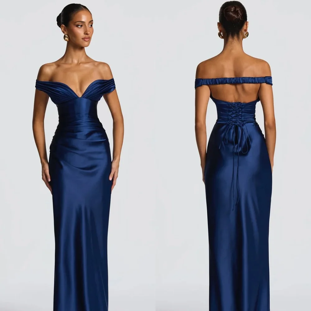 

Customized Modern Style Simple Ruched Customized Column Off-the-shoulder Long Dresses Bespoke Occasion Dresses Sizes Available