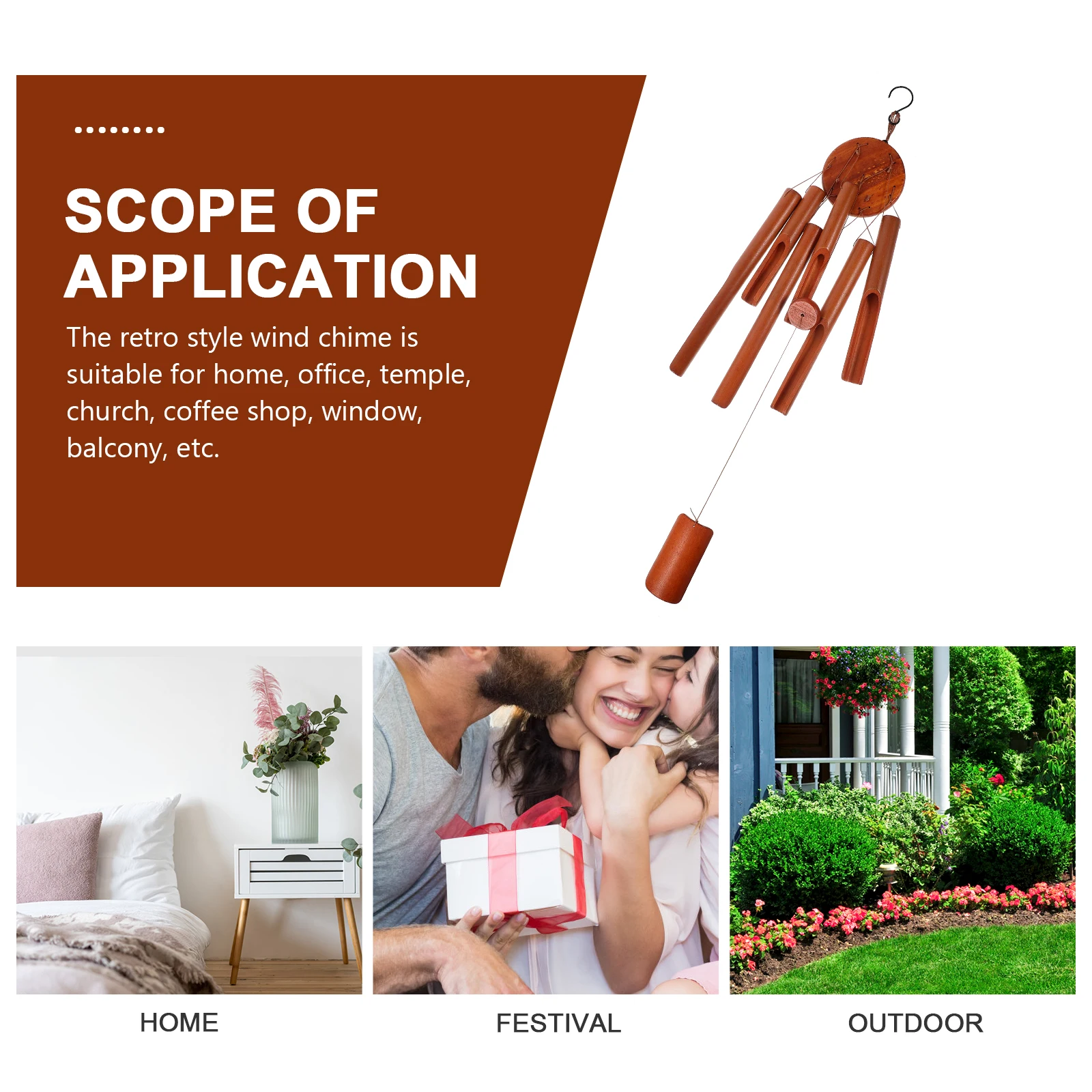 

Decoration Wooden Piece Wind Chime Pendant Windchime Outdoor Patio Hanging Musical Chimes