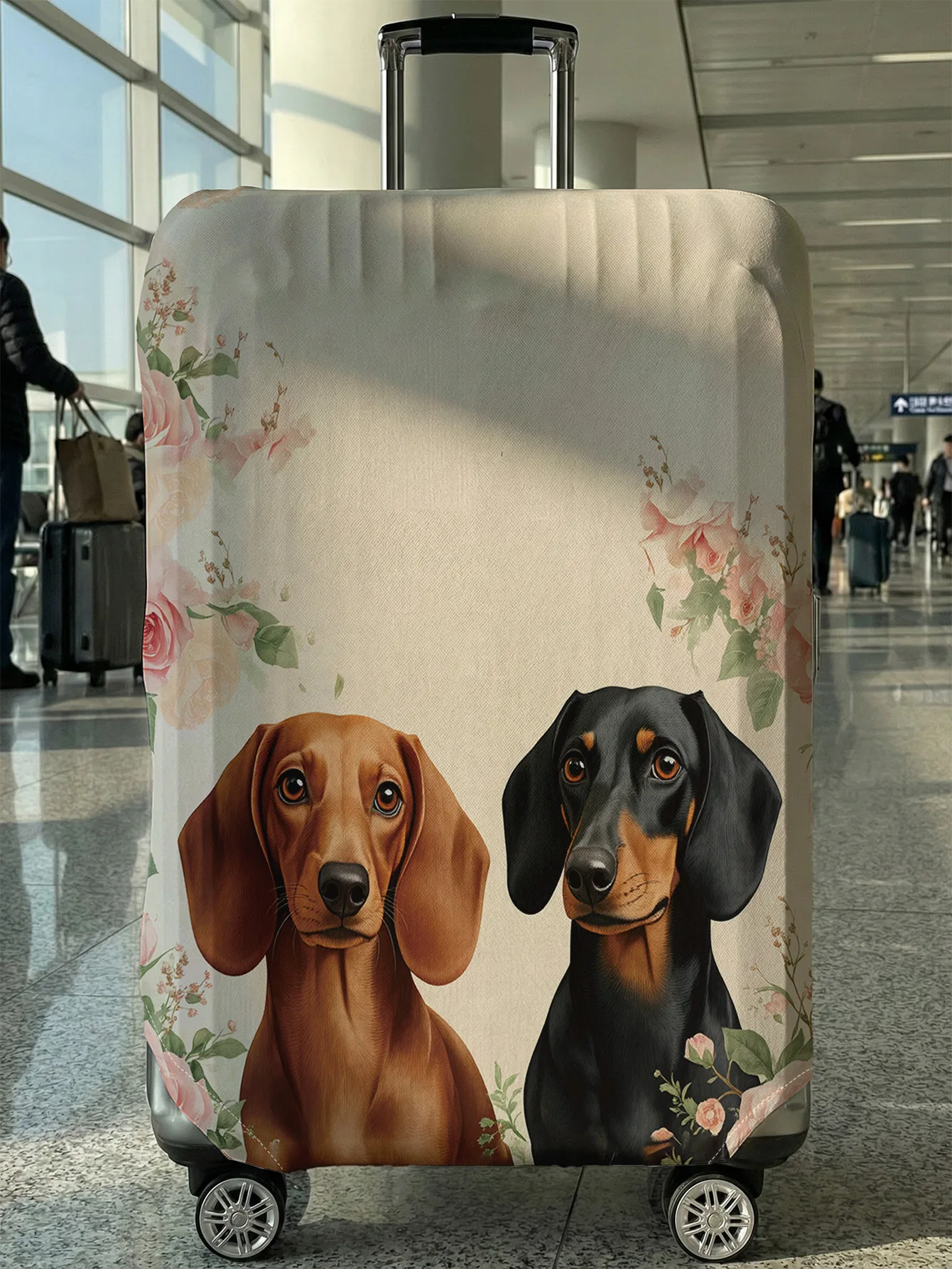 

Dachshund Couple Rose Flower Luggage Cover, Suitable for 18-32 Inch Luggage Cover, Luggage Handle Glove, Travel Accessories