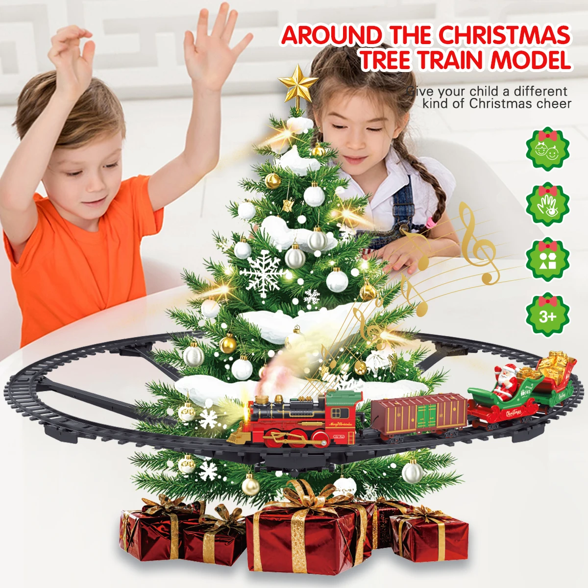 Christmas Tree Track Spray Train Toy with Sound and Light Effects - Interactive Gift for Kids