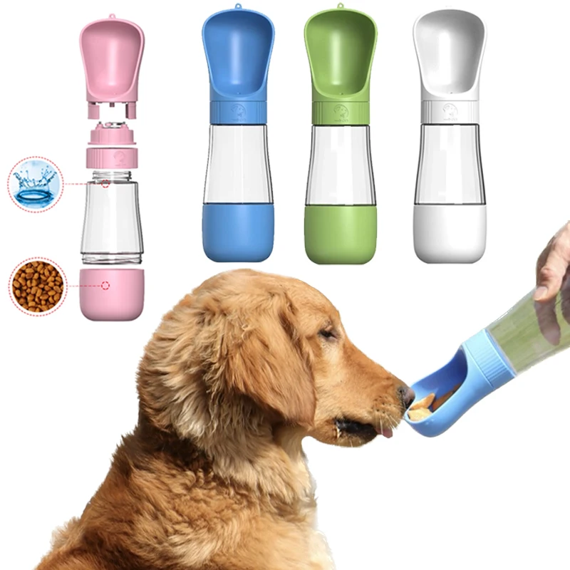 

490ml Pet Water Bottle 2 In 1 Portable Dog Water Bottle Dogs Cats Drinking Feeder Bowl accesorios para perros Dog Supplies