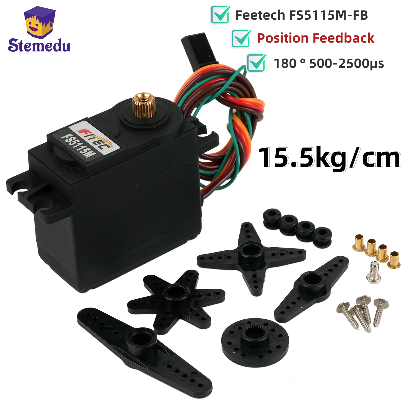 15,5 kg/cm FS5115M-FB Digitale servopositiesfeedback 500-2500 μs 180 °   Metalen reductiemotor voor 1/8 1/10 RC auto's boot vliegtuig robot